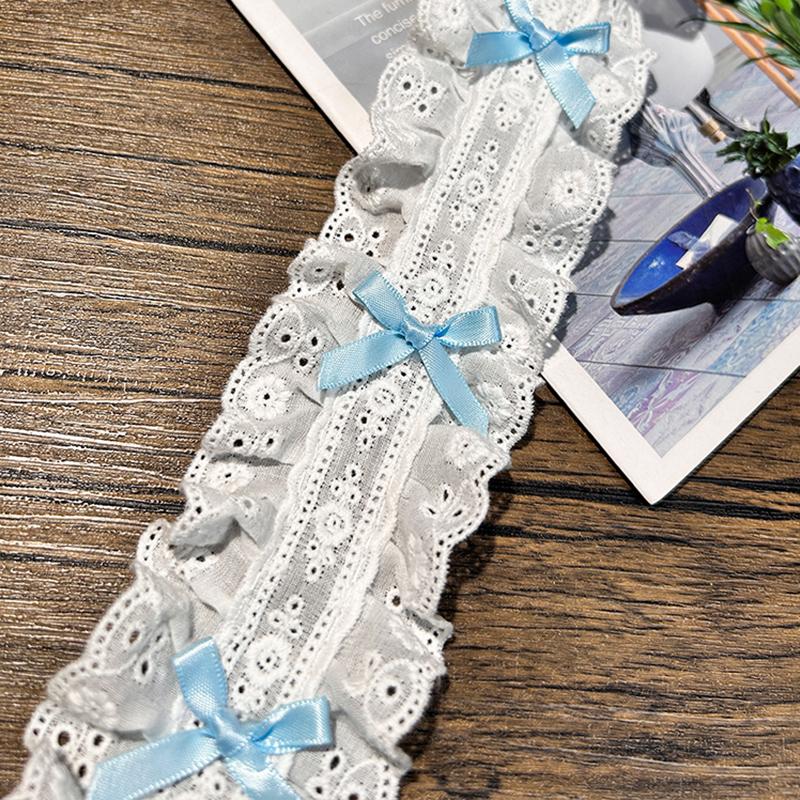 1Yard 5.5Cm Wide Luxury 3D Pleated Pink Lace Embroidered Bows Applique Ribbon Women Dress Cloth Trim Diy Home Sewing Supplies