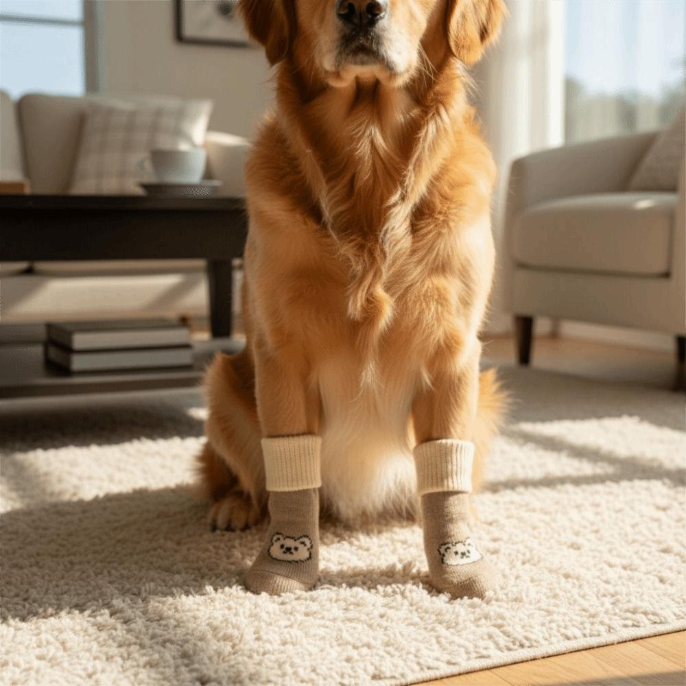 4pcs/set Elastic Pet Anti-slip Socks Cartoon Pattern Dog Paw Protectors Pet Footwear  Autumn Winter