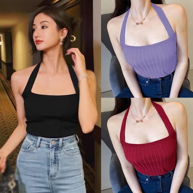 

Женский вязаный камзол с лямкой на шее, летняя майка без рукавов, женский жилет