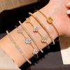 Gold Petal Zircon Flower Open Cuff Bracelet - Elegant Versatile Hand Jewelry