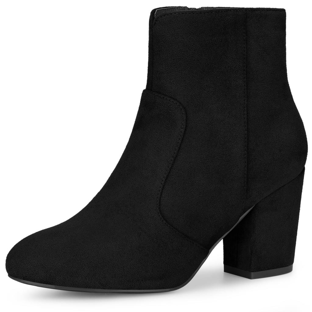 Allegra K Women's Side Zip Round Toe Chunky Heel Ankle Boots, Black, Size 23.5cm