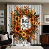 2 Stück HD Erntedank Sonnenblumen Rattan Girlande Vorhang Grün Gelb Krawatte Digital bedruckter Vorhang Heimdekoration Stil Dekorieren