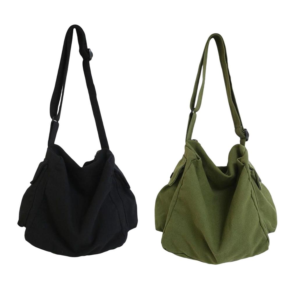 Vintage Style Canvas Hobo Bag Multiple Pockets Adjustable Straps for Trip Beach