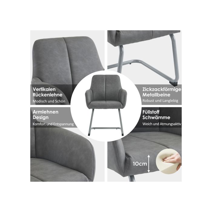 Dining Chair - MUVOE - Set of 6 - Microfiber Leather - Steel Legs - Ergonomic Comfort