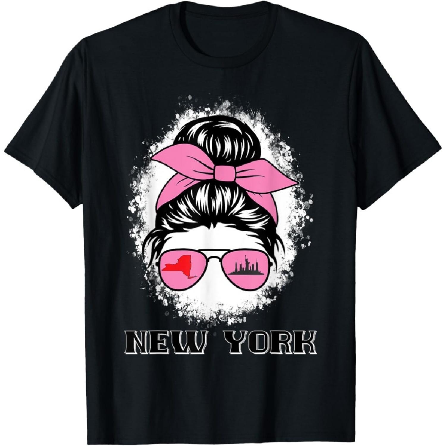 I Love New York City NYC Liberty Statue Brooklyn Messy Bun T-Shirt S