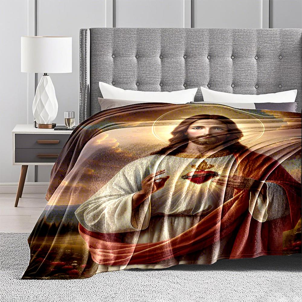 Sacred Heart Jesus Art Keep Warm Flannel Blanket for Bedroom, Living Room, Sofa, and Nap