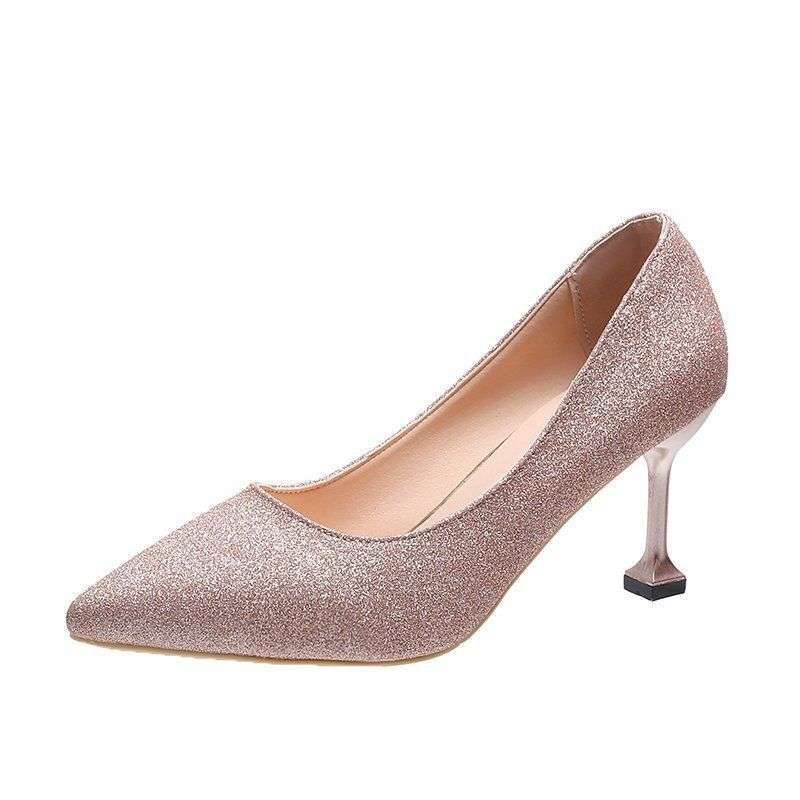 Wedding Shoes Women 2025 New Bridal Shoes Sequined Versatile Dress High Heels Stiletto Low Heels Wedding Shoes Crystal Shoes