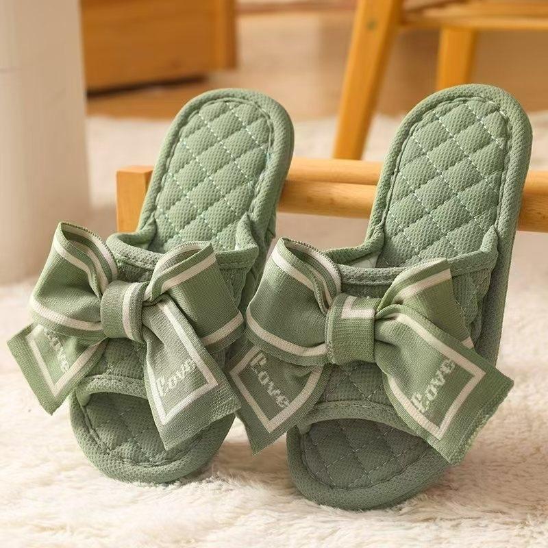 Korean version of bow new cloth bottom slippers silent sweat-absorbing breathable foot slippers home