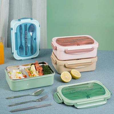 Cutie de prânz din oțel inoxidabil 304 pentru copii, cu compartiment portabil, containere de depozitare a alimentelor, cutie de prânz Bento la microunde cu veselă