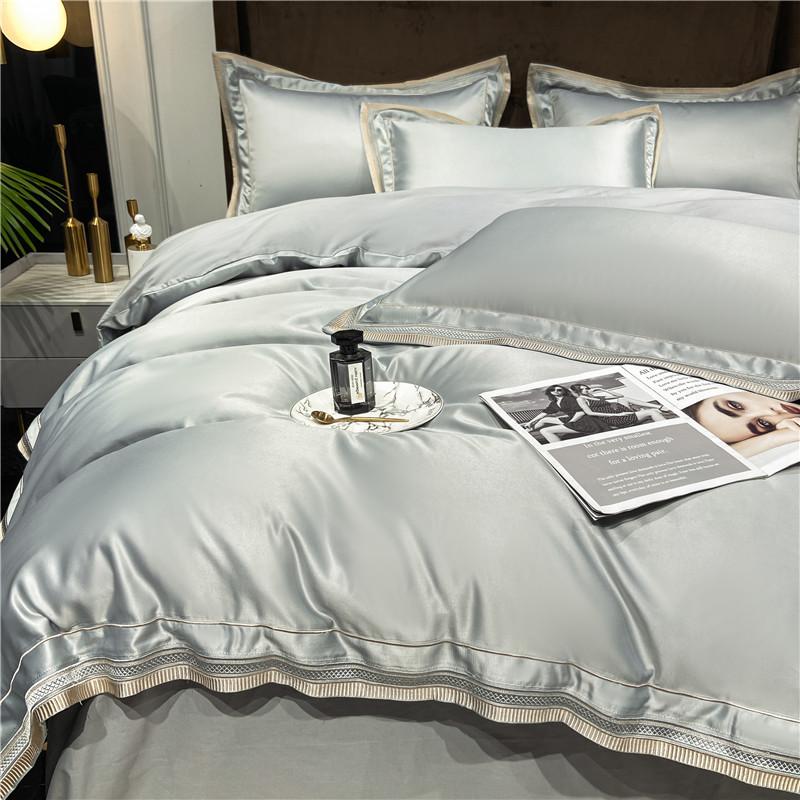 

Роскошная вышивка Кинг-сайз 600 ТК Египетский хлопок Мягкий Гладкий Пододеяльник Наволочки Комплект Простынь На резинке Гостиничный Постельный Комплект Flat Bed Sheet&Full 200x230cm 4pcs серебряный