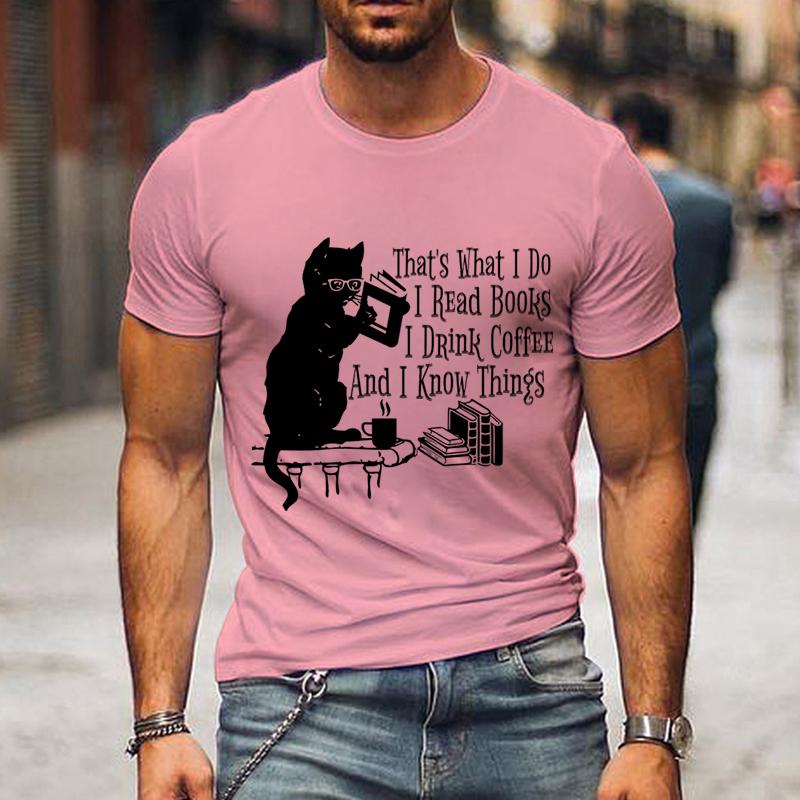 Men's T-shirt That's What I Do I Read Books Printed Shirts Black Cat T Shirt Drink Coffee Lovers Shirt Men's Tees