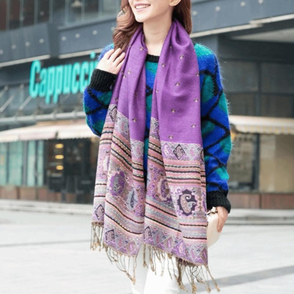 

Soft Print Headscarf with Tassel Shawls and Wraps Bohemian Style Cashew Jacquard Scarf
