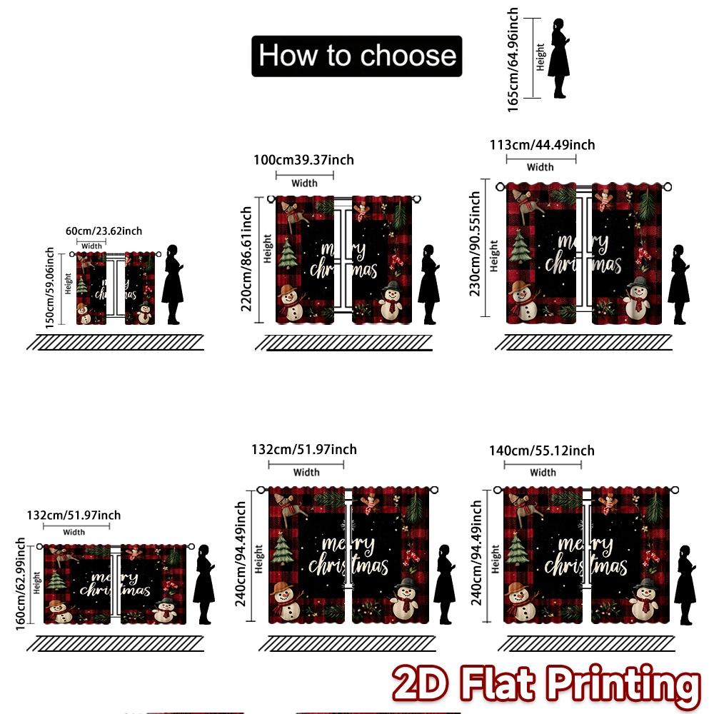 2 Stück, 2D-FLACHDRUCK Vorhänge (Ohne Stange) Festliche Schneeflocken Weihnachts-Festival Mode Vorhänge Polyester Einfache Installation