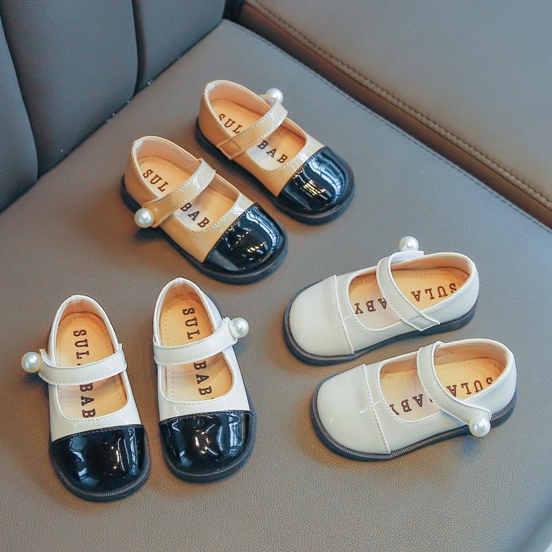 Baby Girls Leather Shoes Kids Flats for School Toddlers Children Dress Shoes Pearl Buckle Fashion Princess Sweet Cute Soft 21-30