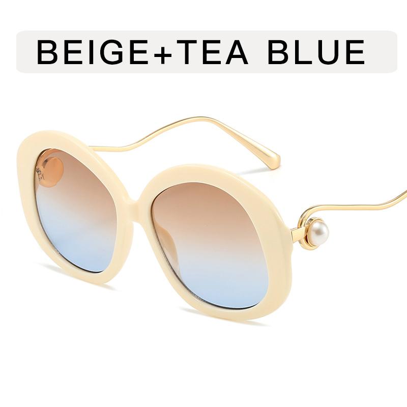 Round Shape Sunglasses for Women Pearl Decoration Anti-glare Sun Glasses for Woman European American Stylish Ladies Sunglass