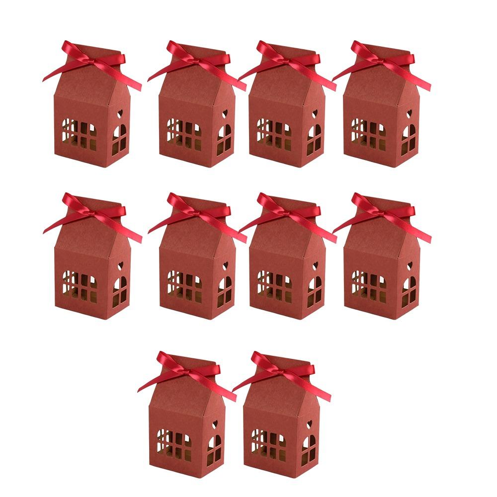 10 Pcs Hollow-Out Christmas Candy Box House-Shaped House-Shaped Gift Box Christmas Festival Decor