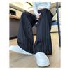 Herbst Vintage Gestreifte Lockere Damen Weite Hosen Knöpfe Frühling Hohe Taille Gerade Büro Voll Langes Hosen