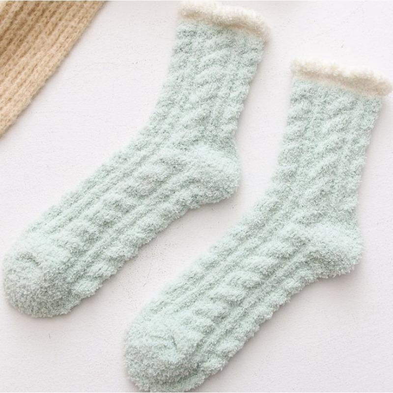 5 Pairs Thickened Coral Fleece Sock for Women Medium Tube Comfort and Warmth Winter Floor Socks
