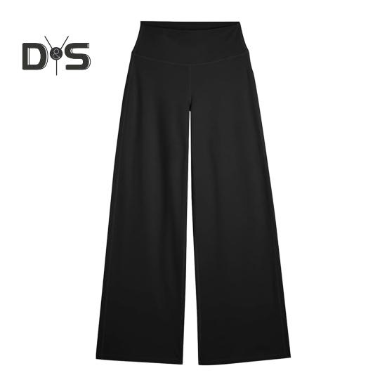 

Женские расклешенные брюки с высокой талией, однотонные прямые брюки, однотонные прямые брюки с утягивающим эффектом для йоги S чёрный