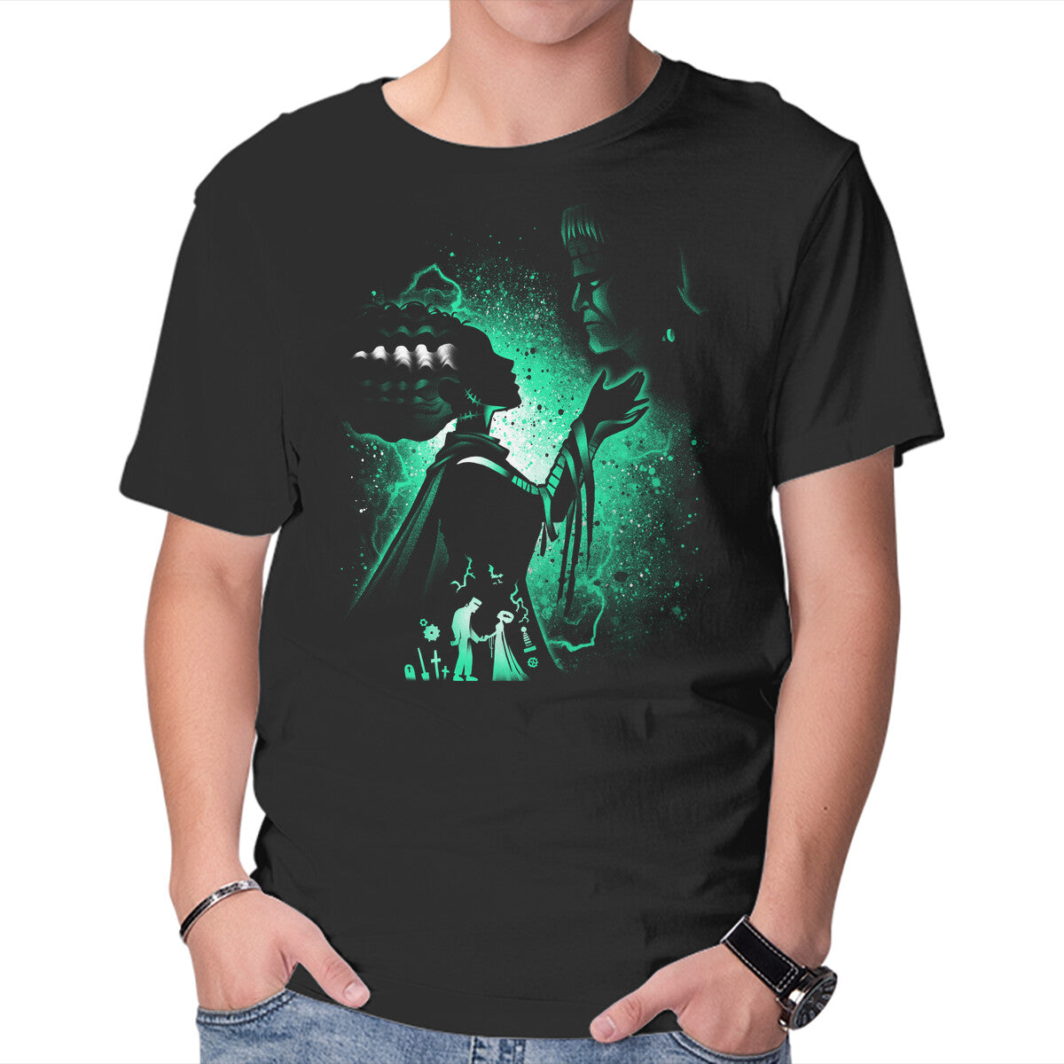 Unisex Crew Neck T-Shirt Monster Bride Graphic Short Sleeve Casual Tee S