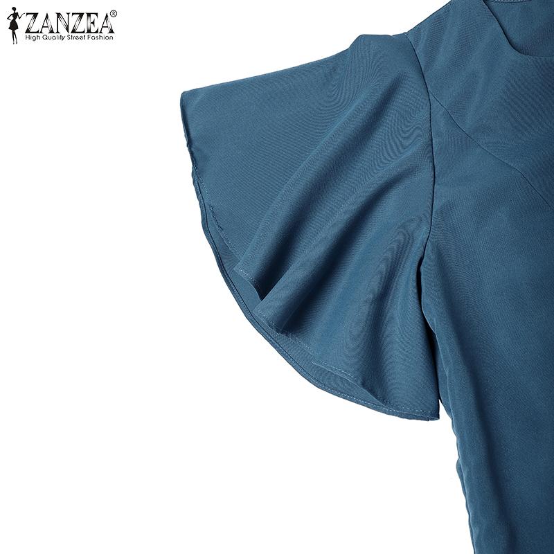 ZANZEA Women Casual V-Neck Ruffles Short Sleeve Loose Summer Blouse