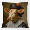 Animals Head Human Body Poster Cushion Cover Fox Cow Elephant Hippo Pig Leopard Duck Art Pillow Case
