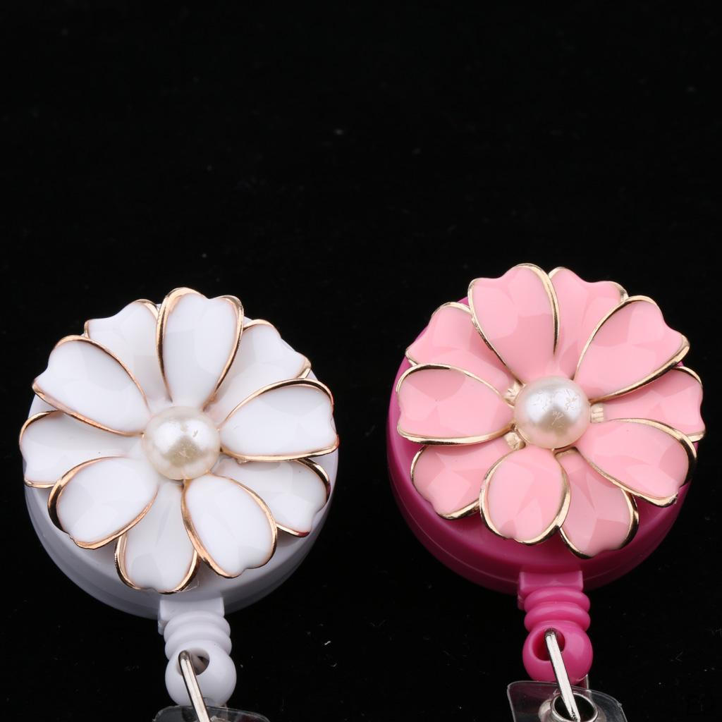 3 of pack Cute Teacher Retractable Flower Applique Reel ID Badge Holder