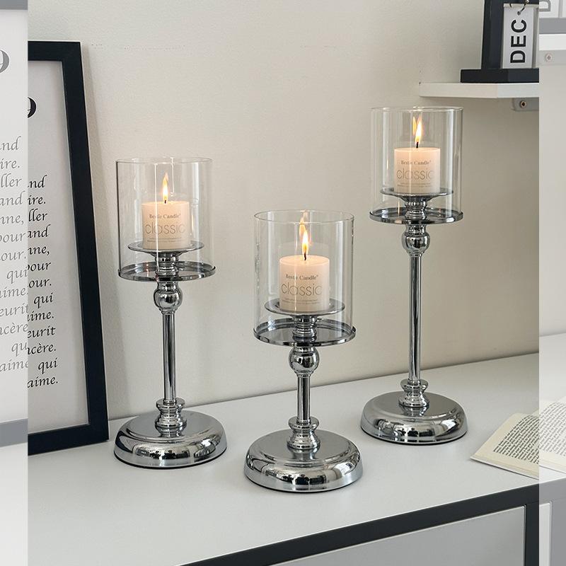 Detachable Metal Glass Candle Holders Transparent Luxury European Style Candlestick Anti-slip Table Ornaments