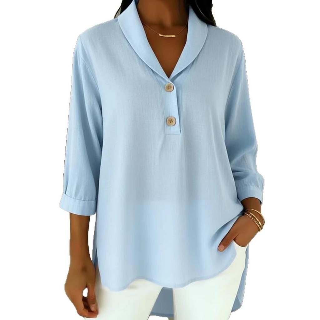 European American Spring/Summer 2026 Women's Casual Loose Fashion Top with Bright Doll Collar