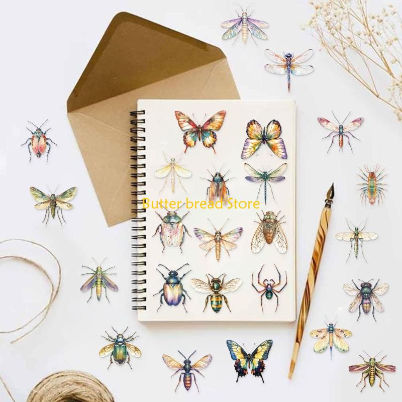 

W89C 50 Sheets Luggage Sticker Insect Watercolor Sticker for Laptop Skateboard CN