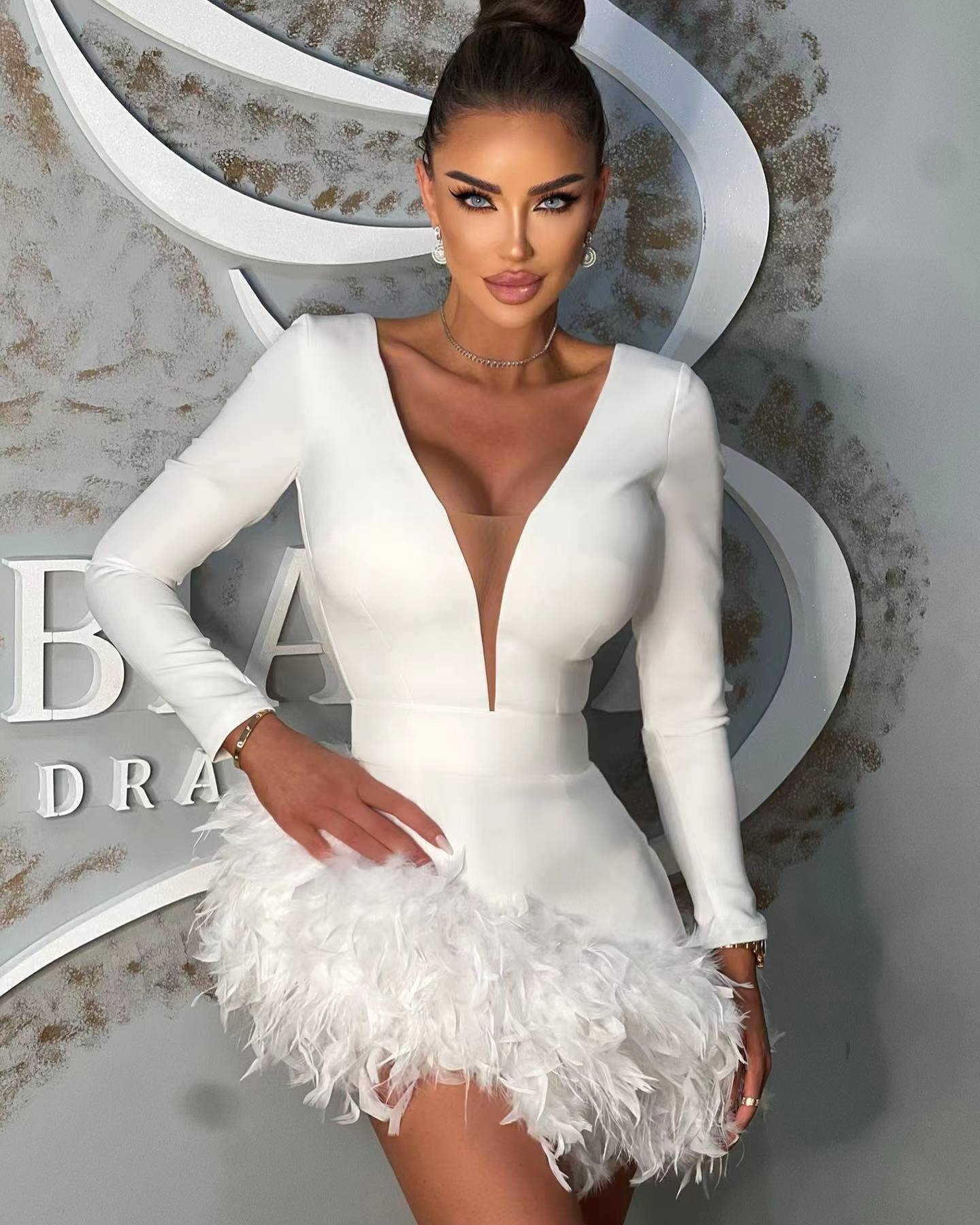 Feather Mini Dress Evening Dress Bandage