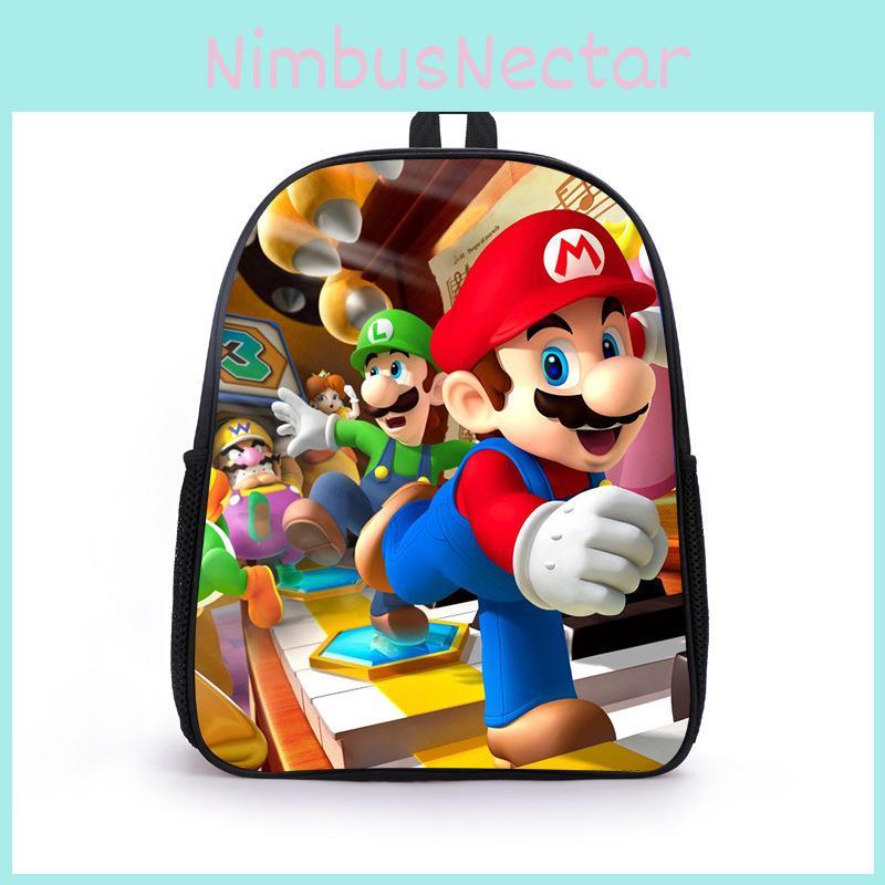 Mario Cartoon Backpack For Elementary Boys With Breathable Lightweight Oxford Fabric