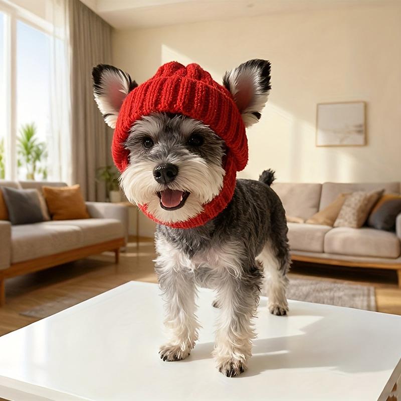 Maltese Dog Beanie Hat Cozy Soft Knit With Ear Flaps Keep Warm For Small Dogs Winter Indoor/Outdoor Use