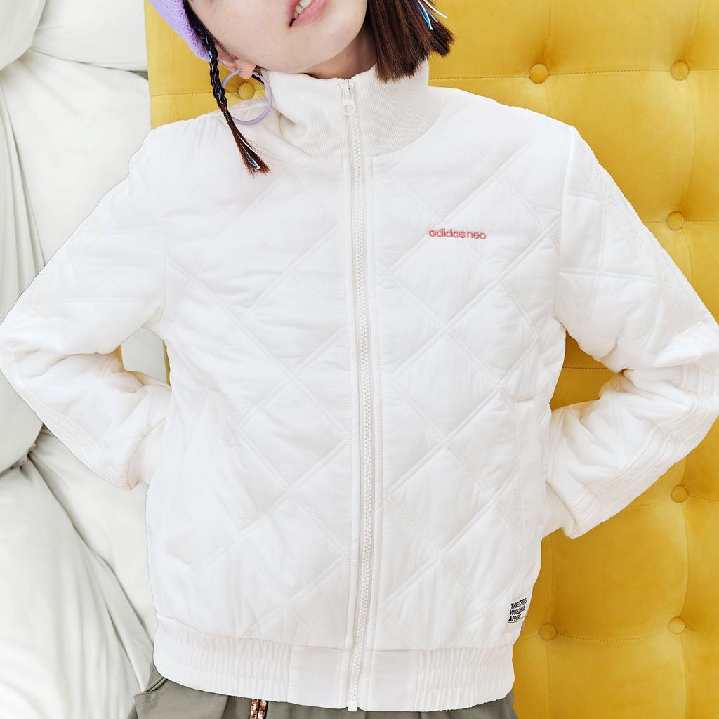 Adidas Neo Oct Jacket Padded Diamond Quilted Outdoor Warm Stand Collar Cotton Coat Winter Women Jackets Off-White H18640