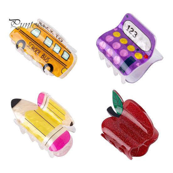 Acrylic Hair Claw School Bus Pencil Computer Fruit Shape Hair Clip Women Grabber Style Hairpin Hair Accessories