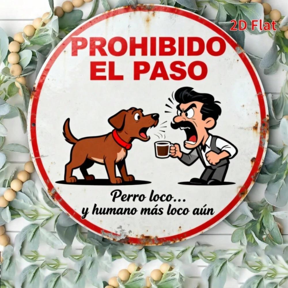 Retro Spanish Warning Tin Sign Round Metal Wall Decor For Home Bar Garage Man Cave