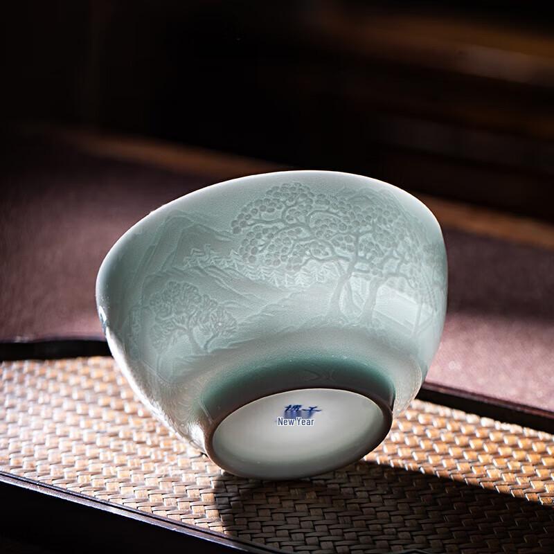 Jingdezhen Celadon Gold-Inlaid Ceramic Teacup