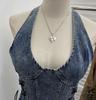 Denim Halter Crop Top: Punk Lace-up Sleeveless Slim Fit
