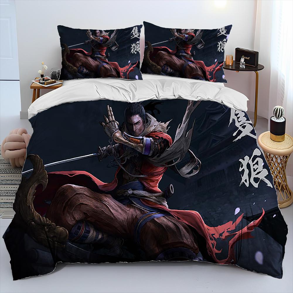 3D Sekiro:Shadows Die Twice Game Comforter Bedding Set,Duvet Cover Bed Set Quilt Cover Pillowcase,king Queen Size Bedding Set