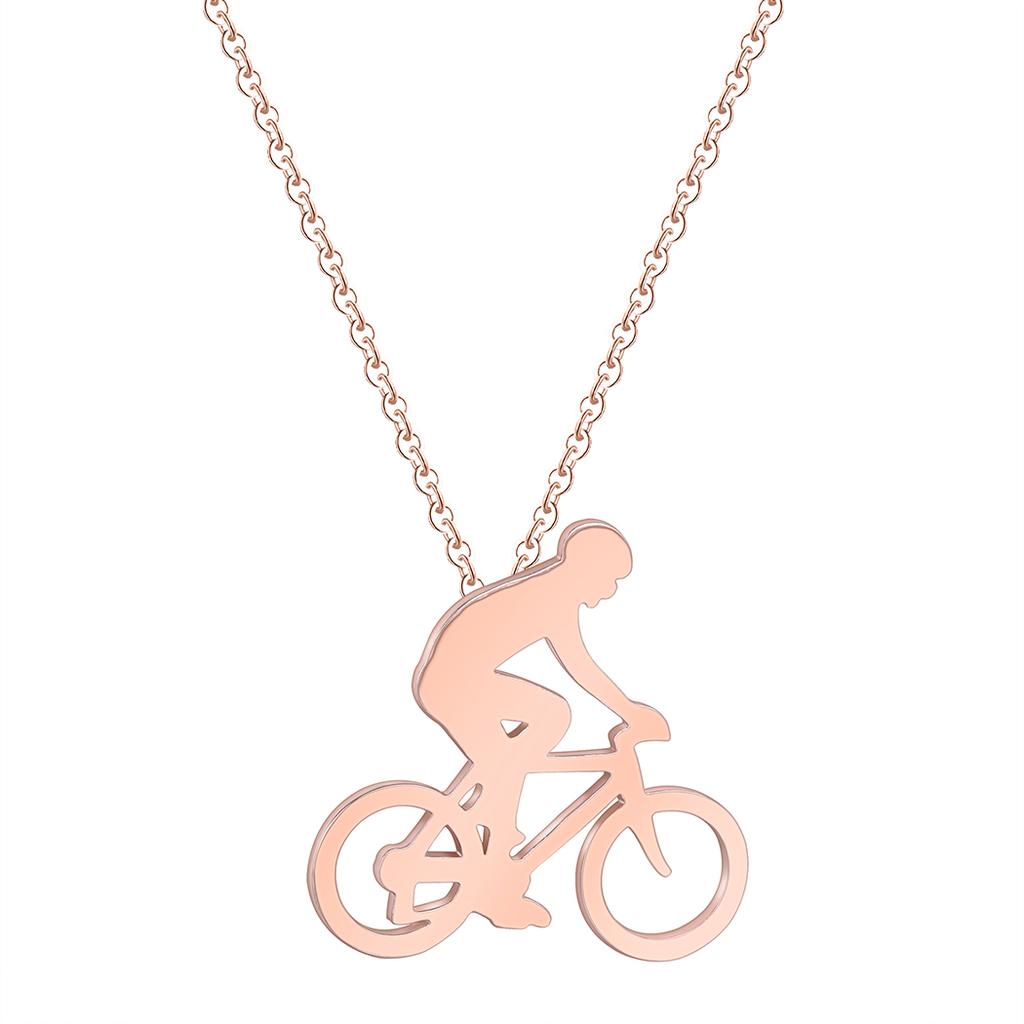 Kinitial Fashion Charm Bicycle Bike Rider Pendant Necklace for Mens Women Stainless Steel Chian Necklaces Jewelry Collares