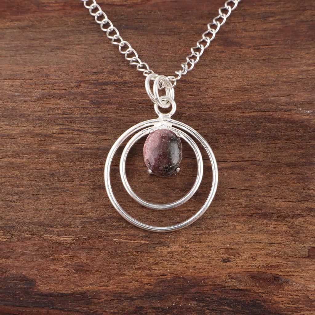 Black Rhodonite Gemstone Jewelry, 925 Solid Sterling Silver Pendant Handmade Gorgeous Silver Chain Pendant For Wedding Gift