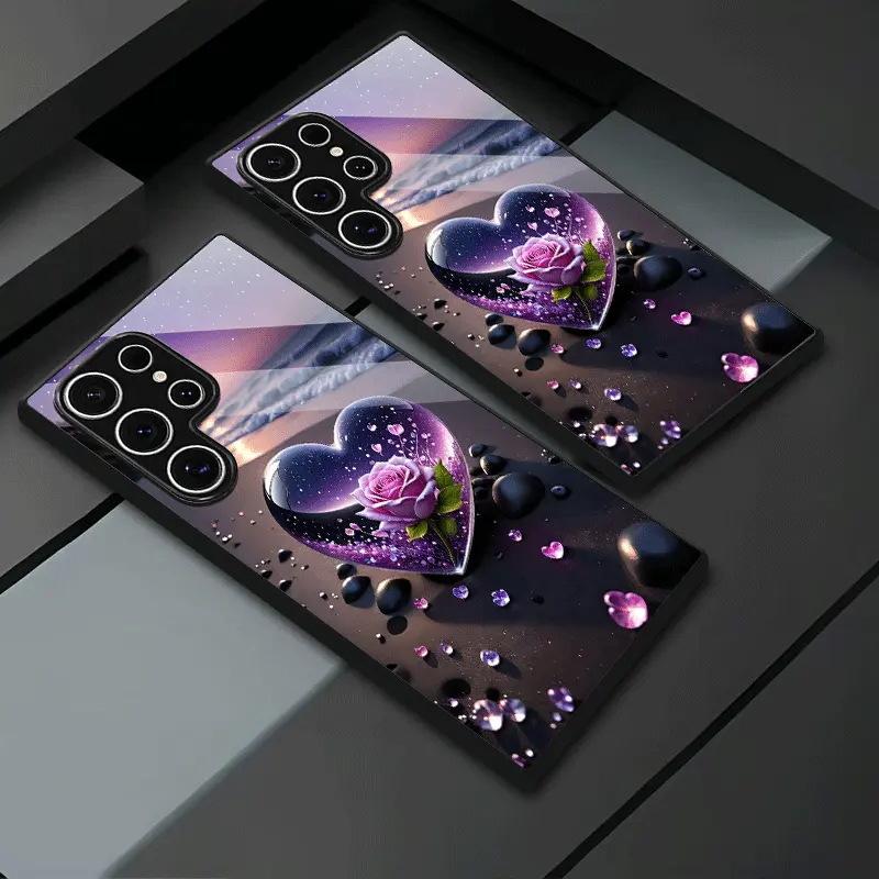 Crystal heart-shaped glass phone case suitable for Samsung Galaxy S26 S25 S24 S23 S22 S20 FE/Ultra/Plus anti drop back cover