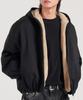 Button Seoul Crop Boa Fleece Full Face Cotton Zip-Up Hoodie (Black)