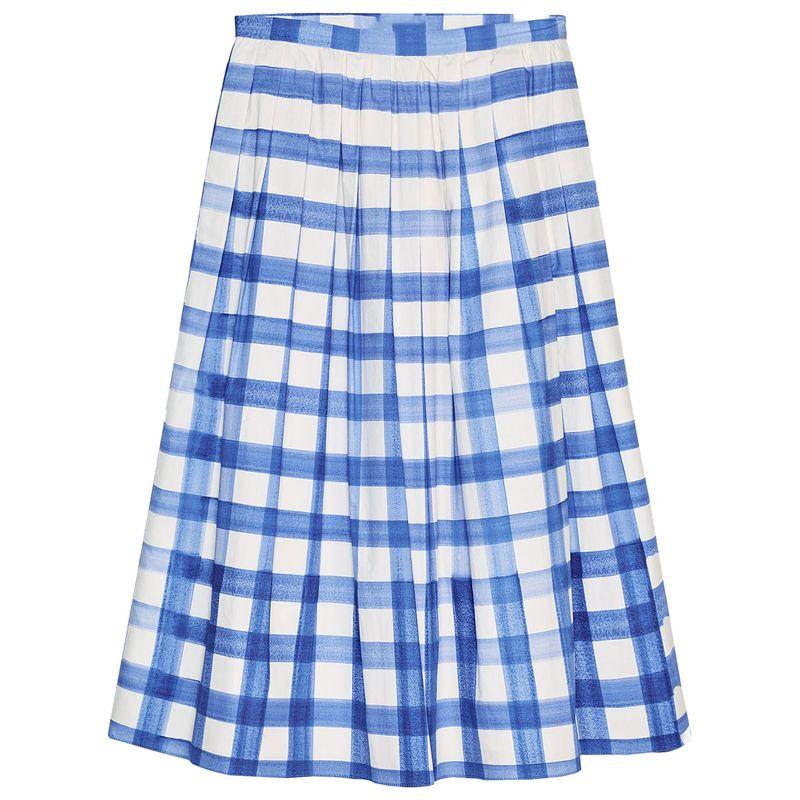 

Zaprha 2025 Summer New Mid-Waist A- line Hem Plaid Contrast Color Midi Half-Length Long dress 3090102 Blue/White L