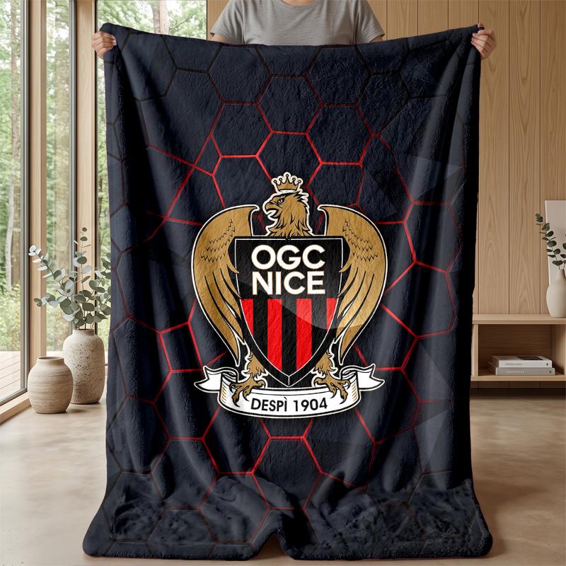 OGC Nice FC Weiche Flanell-Fleece-Decke Leichte Gemütliche Warme Überwurfdecke für Sofa Bett Heimdekoration