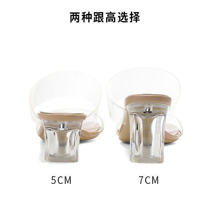 Transparent Sandals Women's 2025 New Fashion Summer High Heels Sexy Thick Heel Crystal Heel Cool Slippers Fairy Style