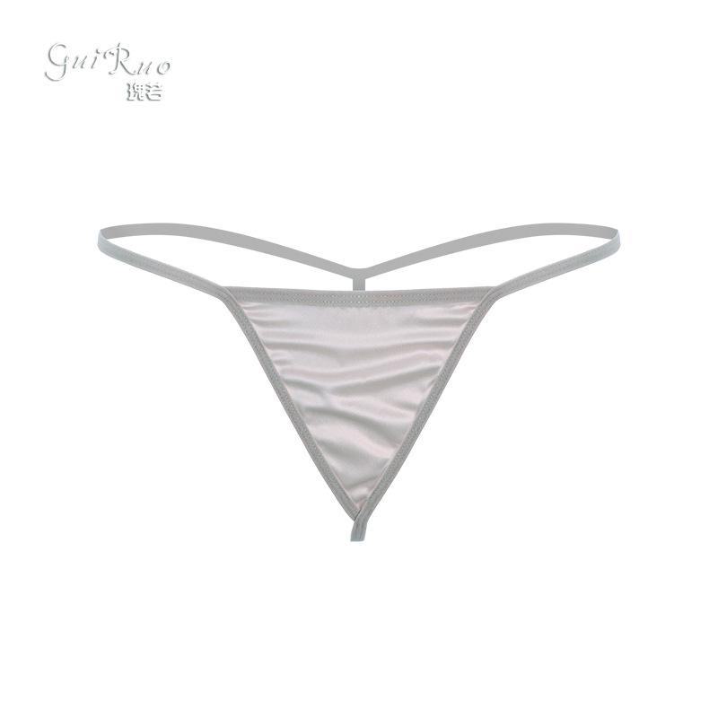 Guiruo Dame Satin Thong - Sexy, Lav midje, Tynn stropp, Ensfarvede truser P28