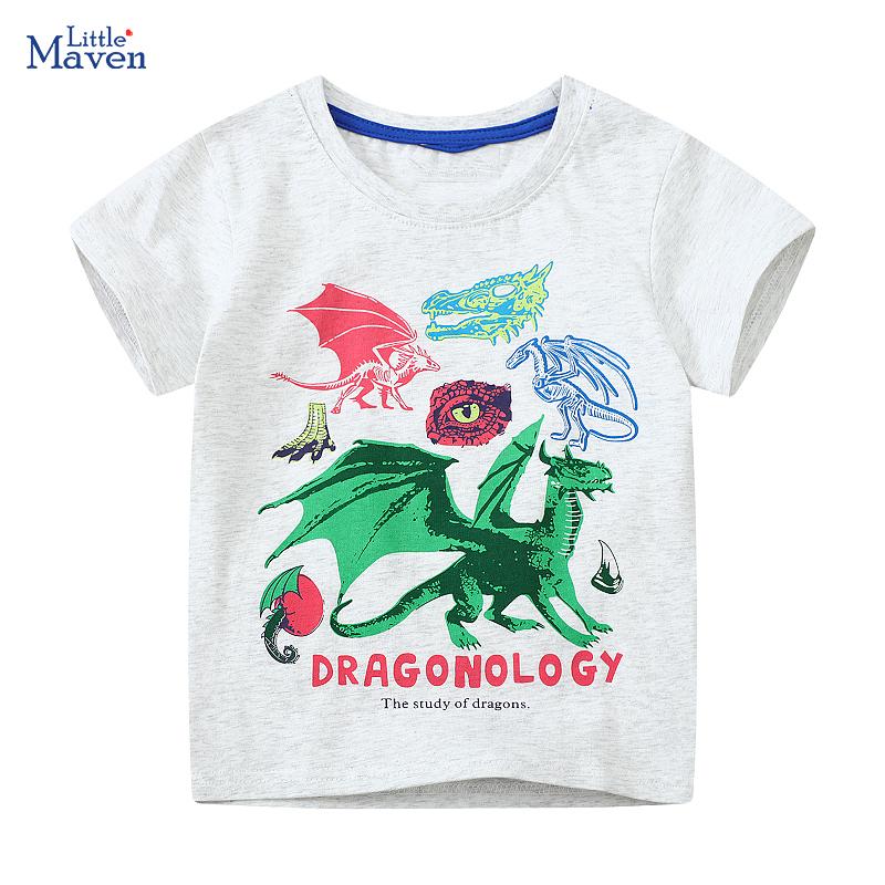 Little Maven Children's Clothing T Shirts 2026 Summer New Cartoon Dinosaurs Shirts Baby Boys Kids Clothes Cotton