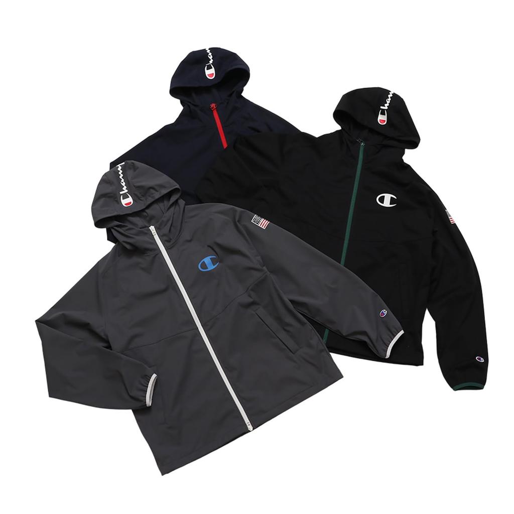 Champion Long Sleeve Stretch Windproof Zip Hooded Jacket with Men's Anti-Static Water-Repellent One-Point Logo, Black, C3-ZG601