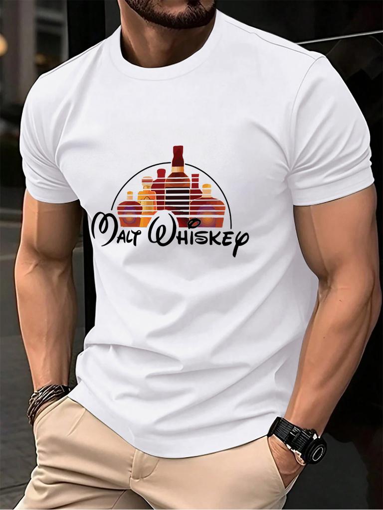 Malt Wiskey Funny Alcool Drunk Prints Men TShirt Cotton Summer Soft Short Sleeve Tops Oversized ONeck T Shirt Casual Clothes
